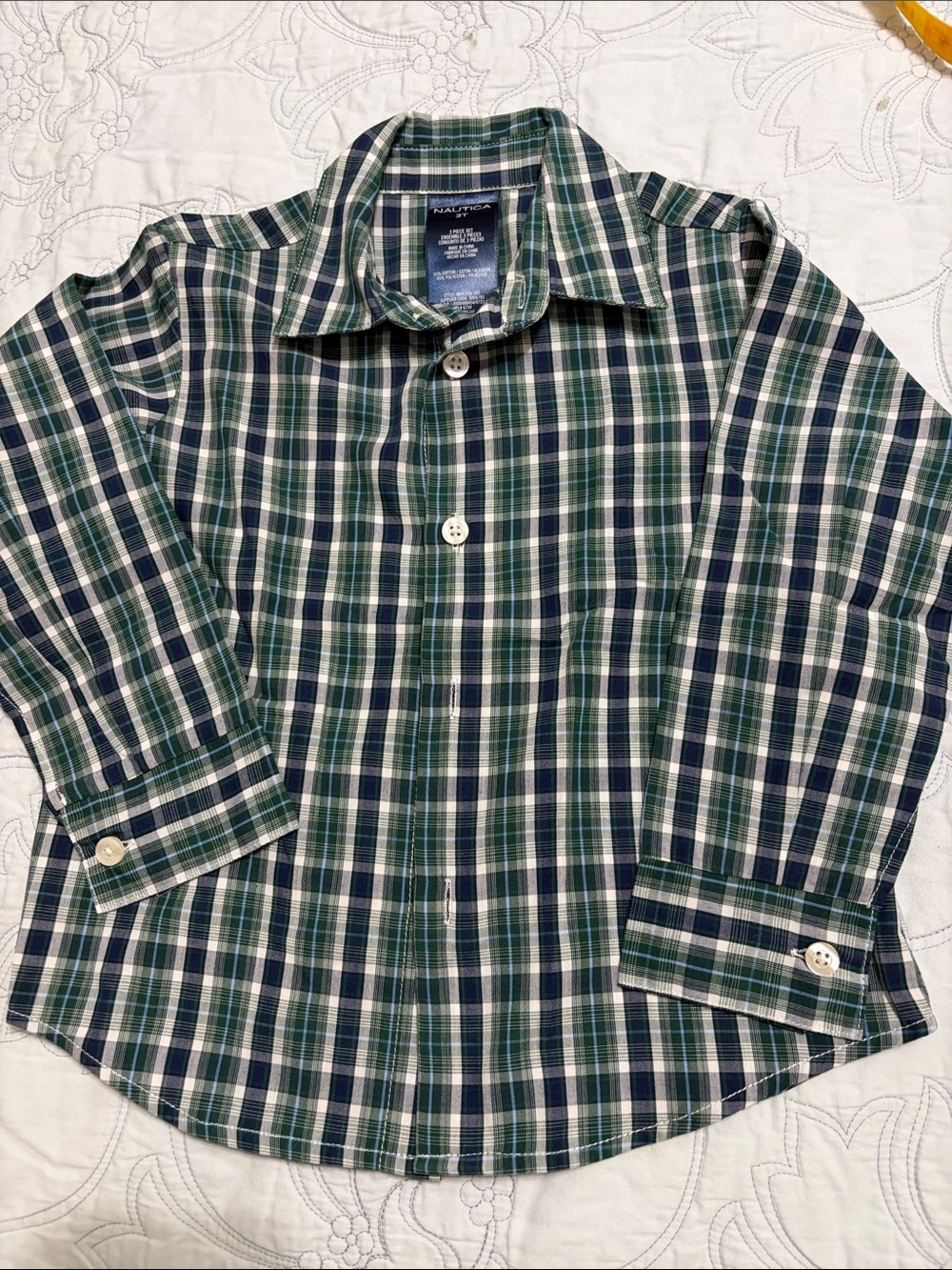NWOT Nautica Green & Blue Plaid Button Down Long Sleeve Toddler Shirt Size 3T